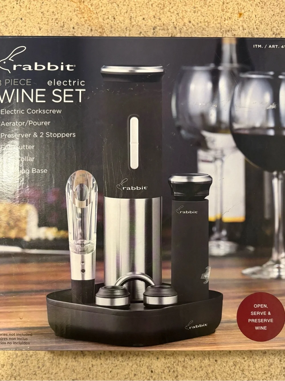 Rabbit Pro Electric Wine Opener Set - Black & Stainless